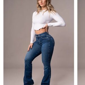 FITJEANS Blue Flare Wide Leg Jeans with Stretch
